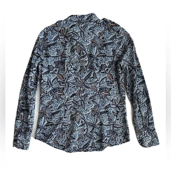 Tory‎ Burch Women’s Blue Printed Cotton Collared Long Sleeve Button Down Top - Picture 4 of 13